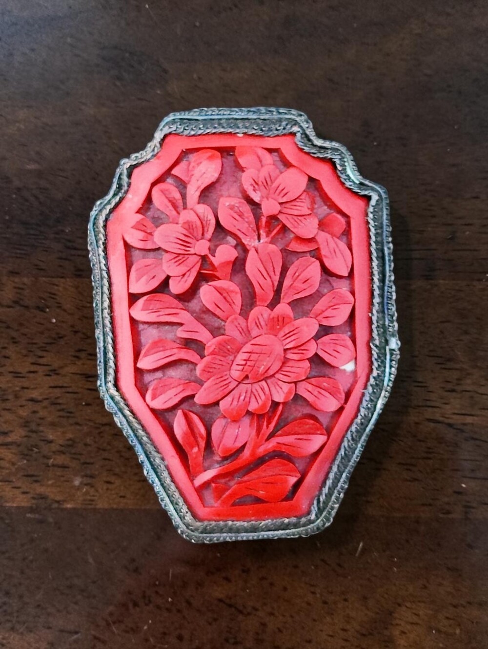 Antique Cinnabar Brooch